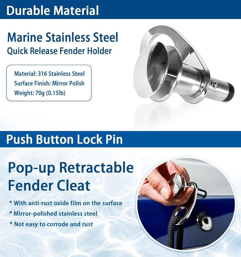 DURAFORCE Quick Release Boat Fender Holder Cleat Hook Stainless Steel Fit 3/8'' Receiver