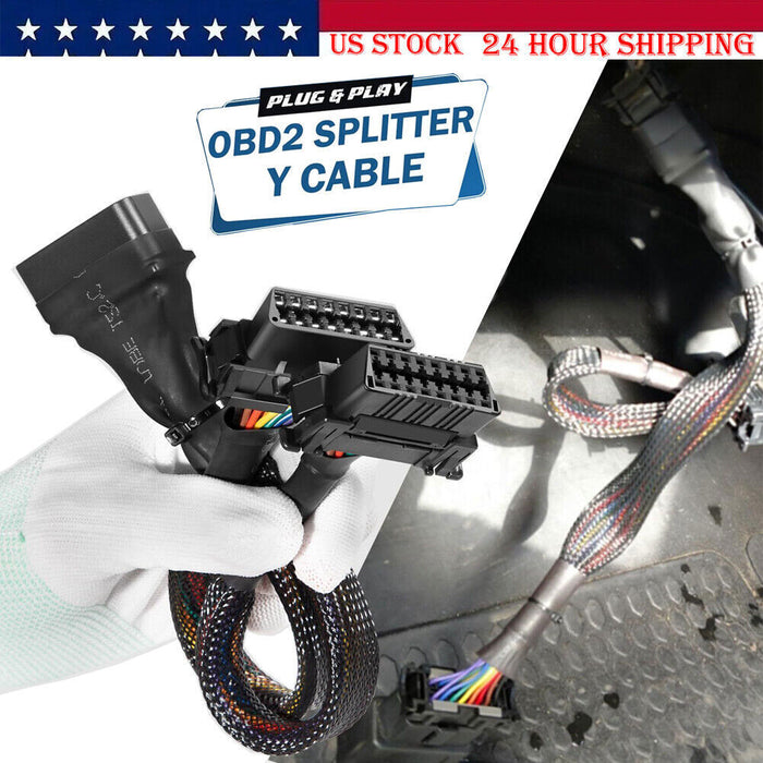 DURAFORCE 16 pin OBD2 OBD 2 OBDii Splitter Extension Cable Male Dual Female Y Cable