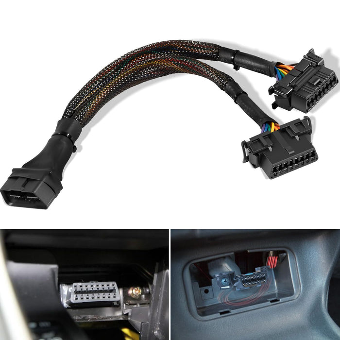 DURAFORCE 16 pin OBD2 OBD 2 OBDii Splitter Extension Cable Male Dual Female Y Cable