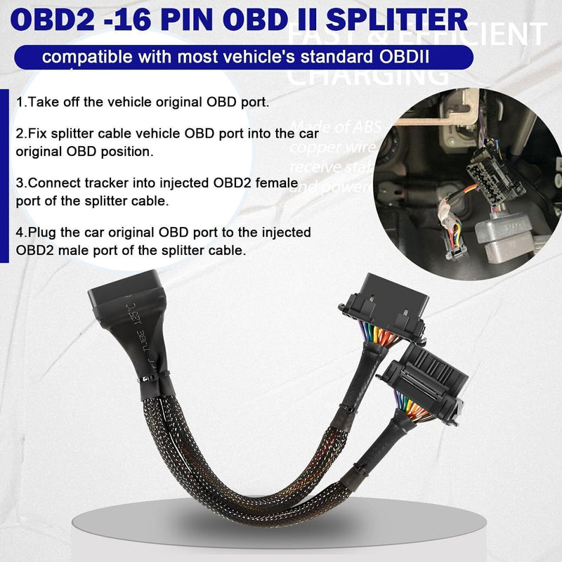 DURAFORCE 16 pin OBD2 OBD 2 OBDii Splitter Extension Cable Male Dual Female Y Cable
