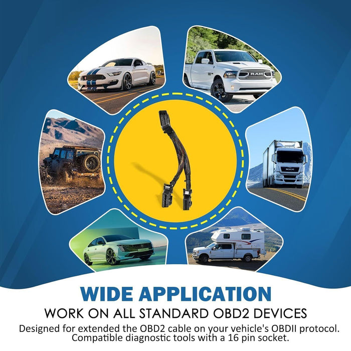 DURAFORCE 16 pin OBD2 OBD 2 OBDii Splitter Extension Cable Male Dual Female Y Cable