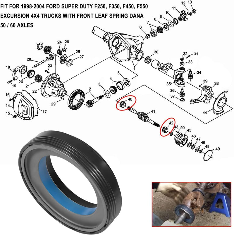 DURAFORCE 50491 Front Outer Axle Shaft Seal for Ford Super Duty Excursion 1998-2004 F250