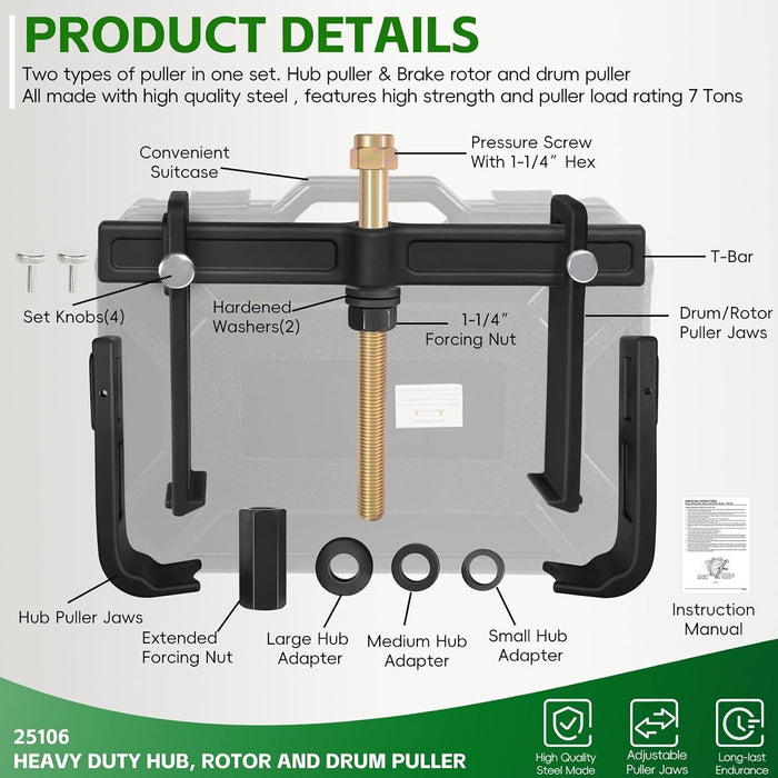 DURAFORCE 25106 Brake Drum And Rotor Puller, Wheel Hub Removal Tool With Impact Wrench