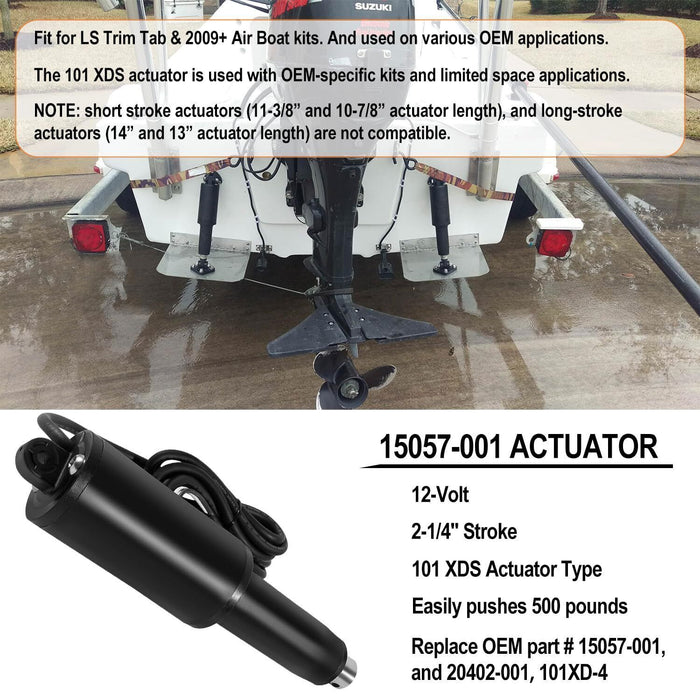 DURAFORCE 15057-001 Short Extreme Duty Actuator 2-1/4" Stroke 12V 101XDS Actuator Trim Tab