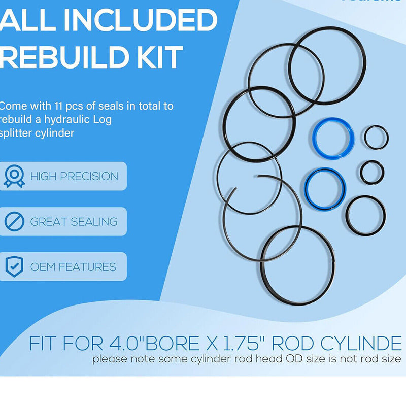 DURAFORCE Hydraulic Log Splitter Cylinder Seal Kit For 4.0"Bore x 1.75"Rod Cylinder