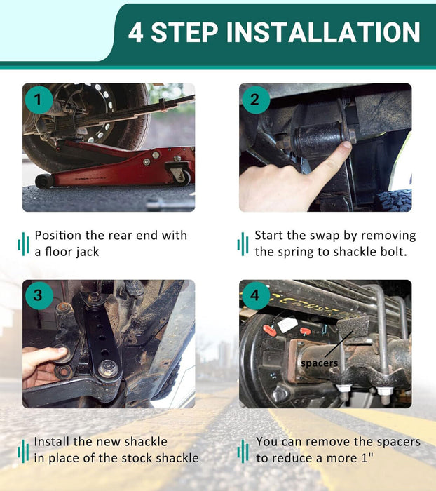 DURAFORCE Rear 2"-3" Drop Shackles Lowering Kit for 07-18 Chevrolet Silverado Sierra 1500