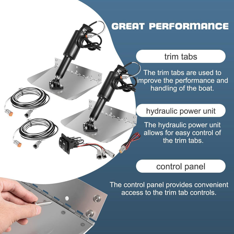 DURAFORCE Marine 9"X12" Standard Mount Trim Tab Kit 12V W/ Double Rocker Switch 15101-104