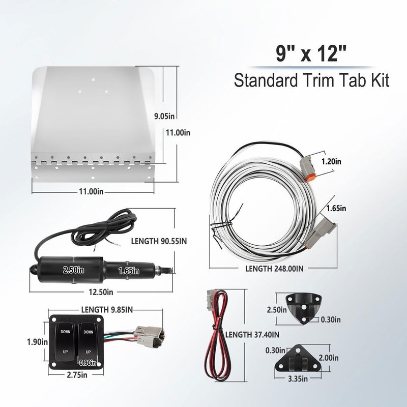 DURAFORCE Marine 9"X12" Standard Mount Trim Tab Kit 12V W/ Double Rocker Switch 15101-104