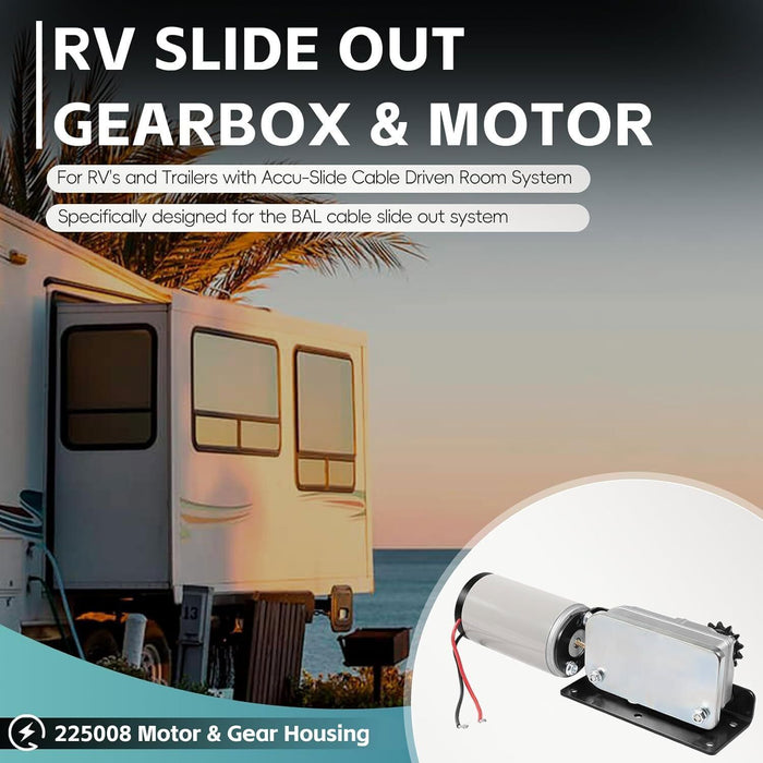 DURAFORCE 225008 RV Slide Out Motor & Gear Housing for BAL Accu-Slide Cable Slide Out Syst