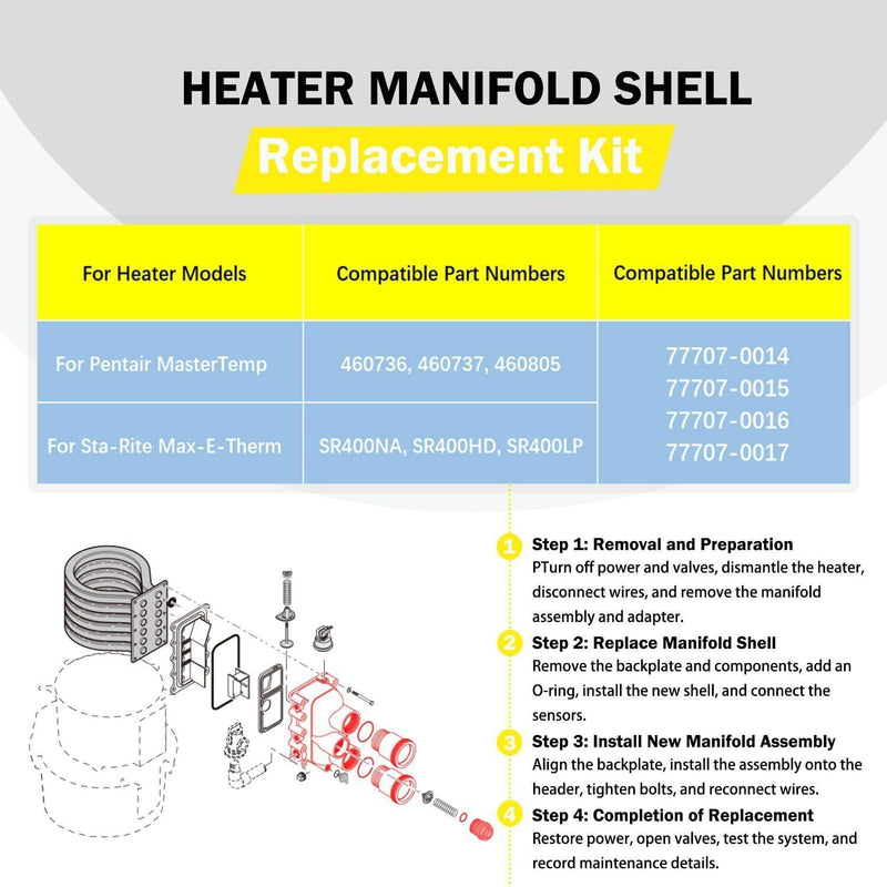 DURAFORCE 77707-0016 Manifold Replacement Kit Pool and Spa Heater