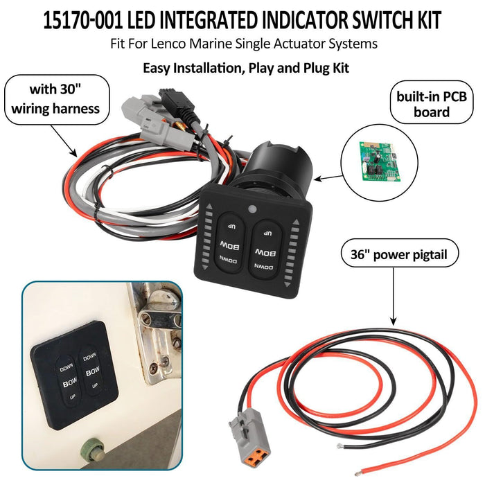 DURAFORCE 15170-001 LED Integrated Indicator Tactile Trim Tab Switch Kit for Lenco Marine