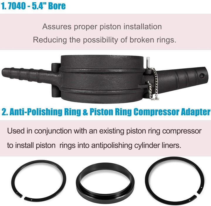 DURAFORCE 7040 Piston Ring Compressor Tool + Anti-Polishing Ring For Cummins ISX 15/QSX 15