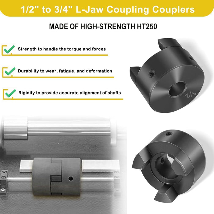 DURAFORCE 1/2" to 3/4" L075 Flexible 3-Piece L-Jaw Coupling Set for Log Splitter Hybrid