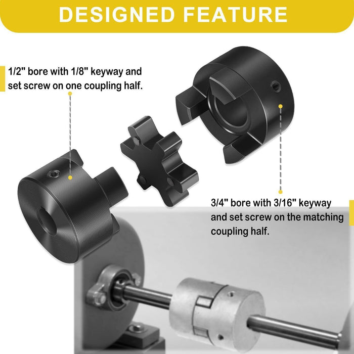 DURAFORCE 1/2" to 3/4" L075 Flexible 3-Piece L-Jaw Coupling Set for Log Splitter Hybrid