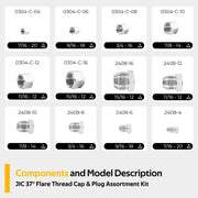 DURAFORCE 128 PCS JIC and ORFS Hydraulic Cap and Plug Hose Tube and Pipe Cap and Plug Kit