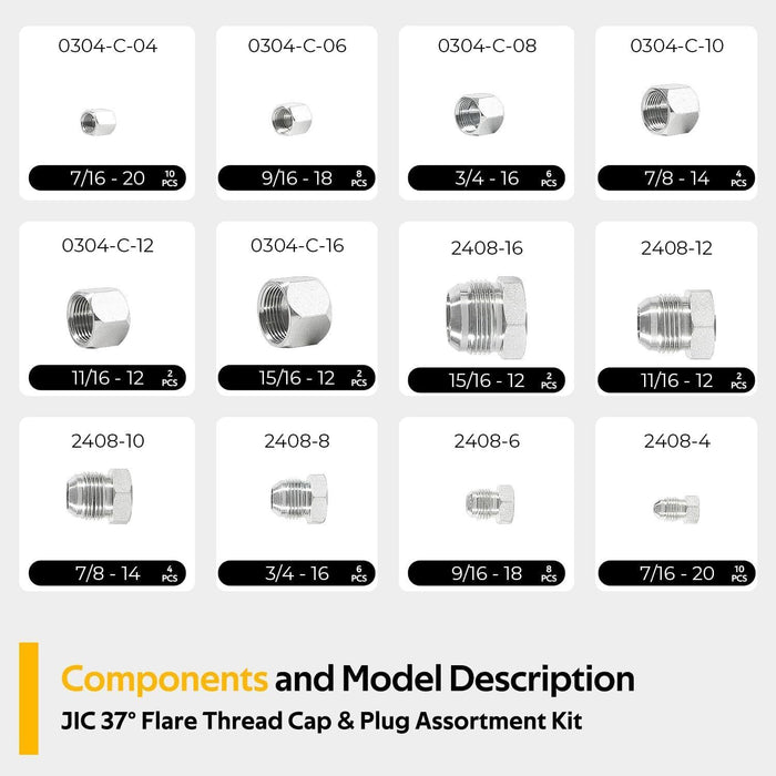 DURAFORCE 128 PCS JIC and ORFS Hydraulic Cap and Plug Hose Tube and Pipe Cap and Plug Kit
