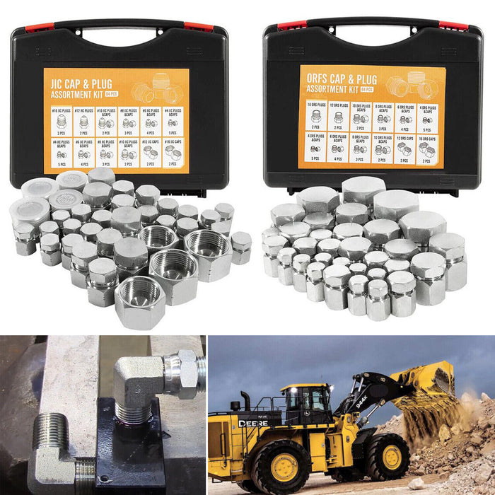 DURAFORCE 128 PCS JIC and ORFS Hydraulic Cap and Plug Hose Tube and Pipe Cap and Plug Kit