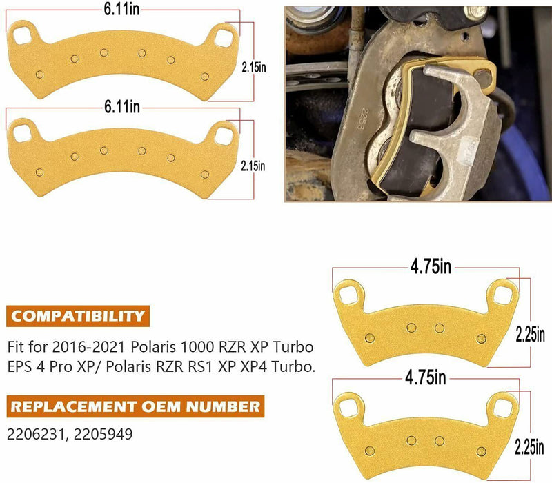 DURAFORCE Front & Rear Brake Pads for Polaris 1000 RZR XP Turbo EPS RS1 16-21 FA656 +FA680