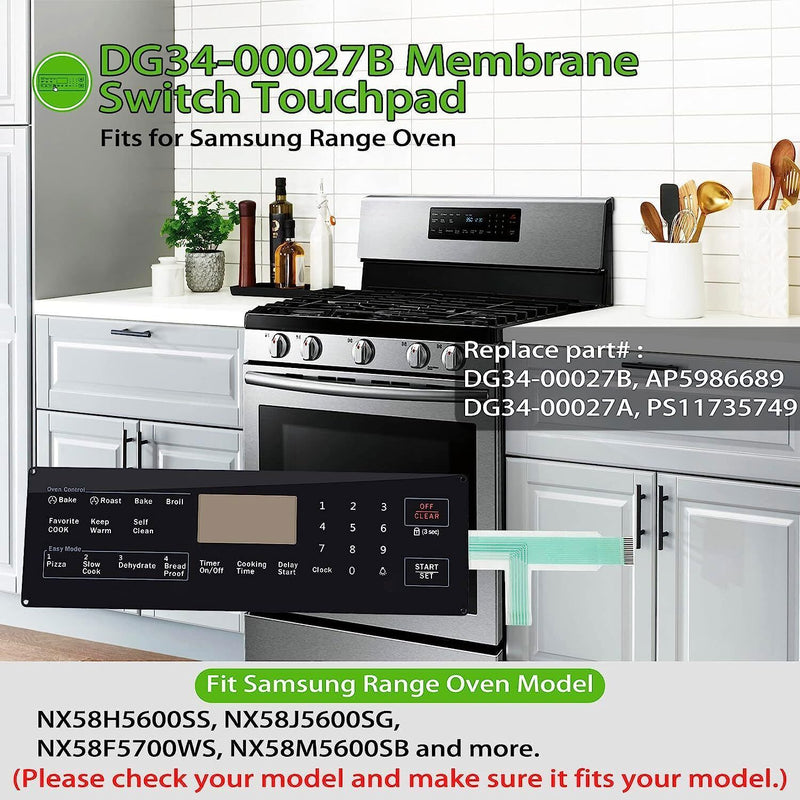 DURAFORCE DG34-00027B Membrane Switch Touchpad For Samsung Range Oven Models NX58H5600SS