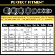 DURAFORCE 70500 Tap Socket Set for Fractional MCTI Standard Tap Use with 1/4" & 3/8" Drive