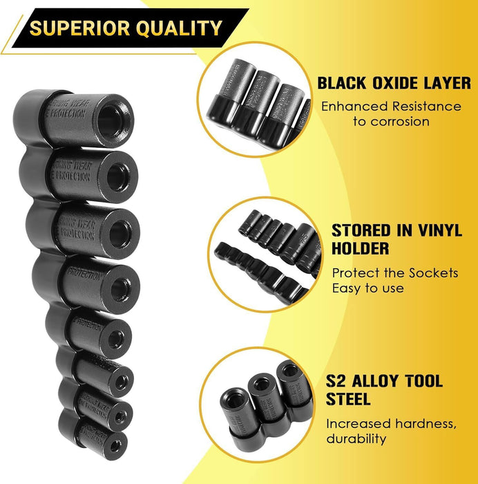 DURAFORCE 70500 Tap Socket Set for Fractional MCTI Standard Tap Use with 1/4" & 3/8" Drive
