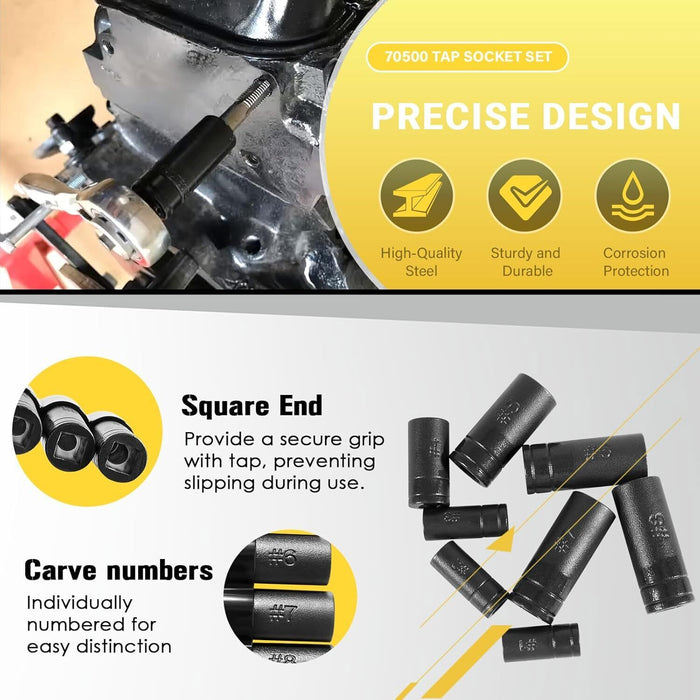 DURAFORCE 70500 Tap Socket Set for Fractional MCTI Standard Tap Use with 1/4" & 3/8" Drive