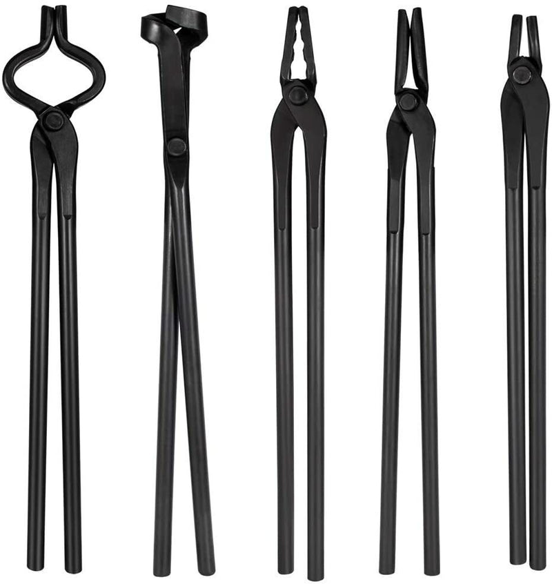 DURAFORCE 5Pcs Knife Making Tongs Set Bladesmith Blacksmith Tongs for Anvil Vise Forge