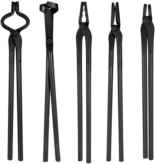 DURAFORCE 5Pcs Knife Making Tongs Set Bladesmith Blacksmith Tongs for Anvil Vise Forge