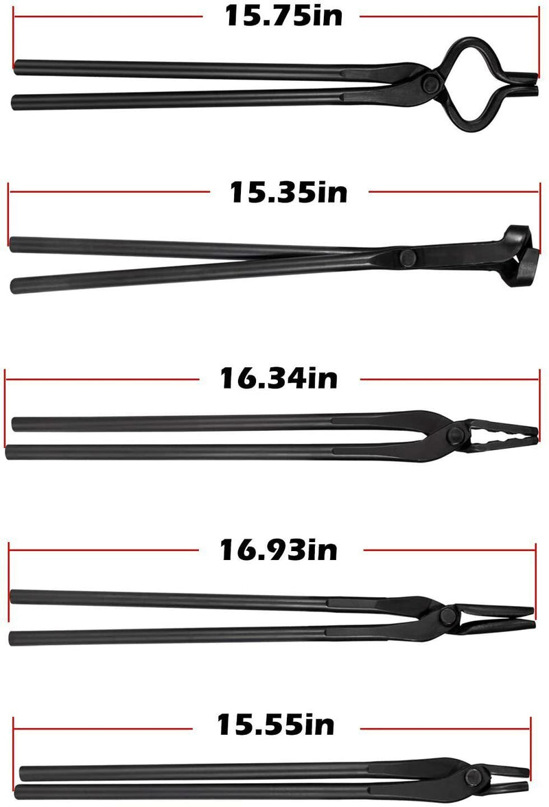 DURAFORCE 5Pcs Knife Making Tongs Set Bladesmith Blacksmith Tongs for Anvil Vise Forge