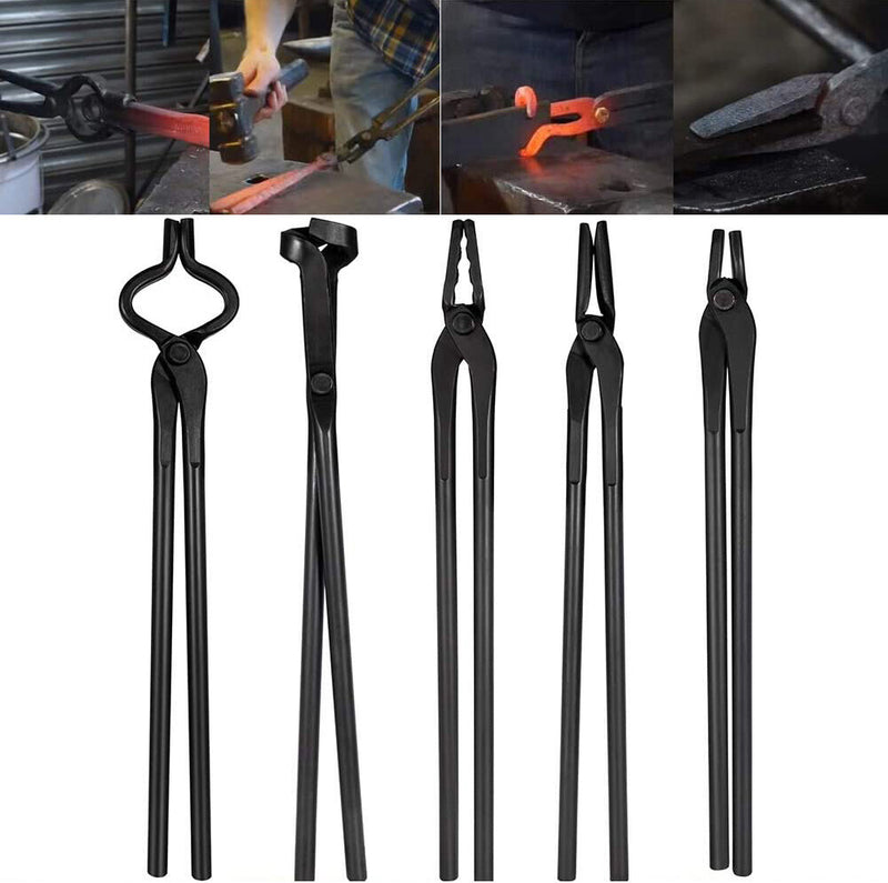 DURAFORCE 5Pcs Knife Making Tongs Set Bladesmith Blacksmith Tongs for Anvil Vise Forge