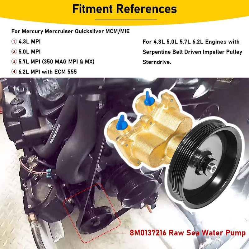 DURAFORCE Raw Sea Water Pump with Pulley for Mercury, MerCruiser, Quicksilver 46-8M0139995