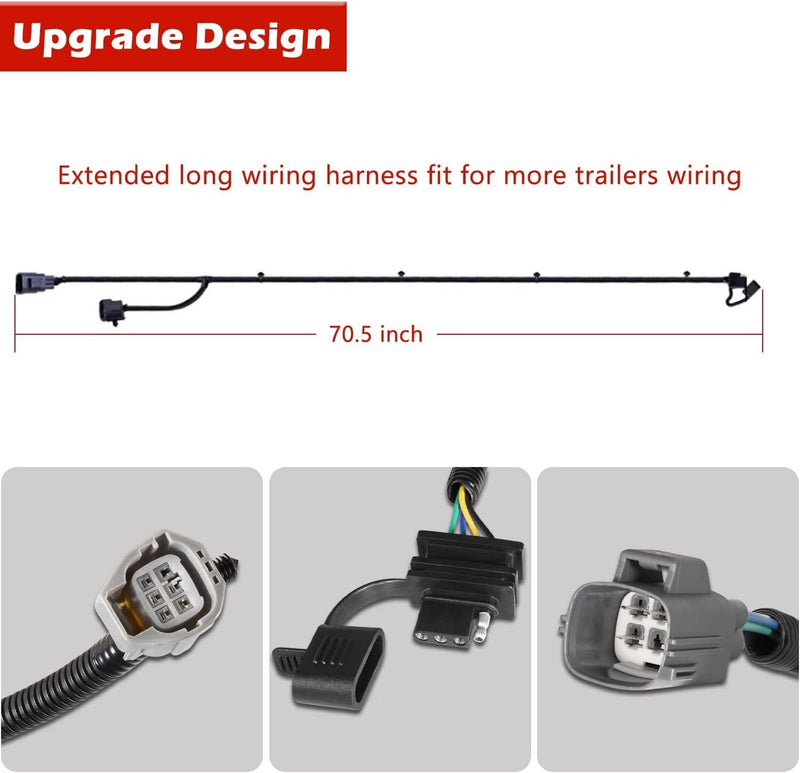 DURAFORCE 70.5" 4-Way Tow Hitch Wiring Harness For 07-18 Jeep Wrangler JK Trailer 17275.01