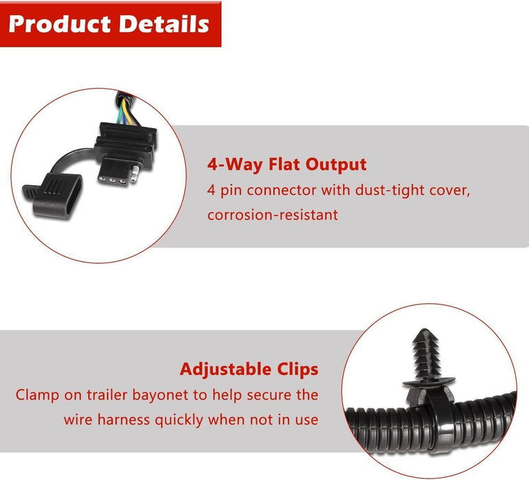 DURAFORCE 70.5" 4-Way Tow Hitch Wiring Harness For 07-18 Jeep Wrangler JK Trailer 17275.01