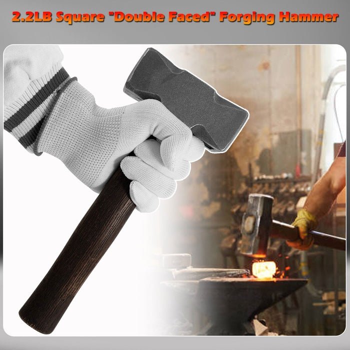 DURAFORCE 2.2LB Forging Square Hammer for Farrier Bladesmithing Blacksmith Anvil Knife