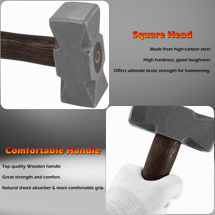 DURAFORCE 2.2LB Forging Square Hammer for Farrier Bladesmithing Blacksmith Anvil Knife