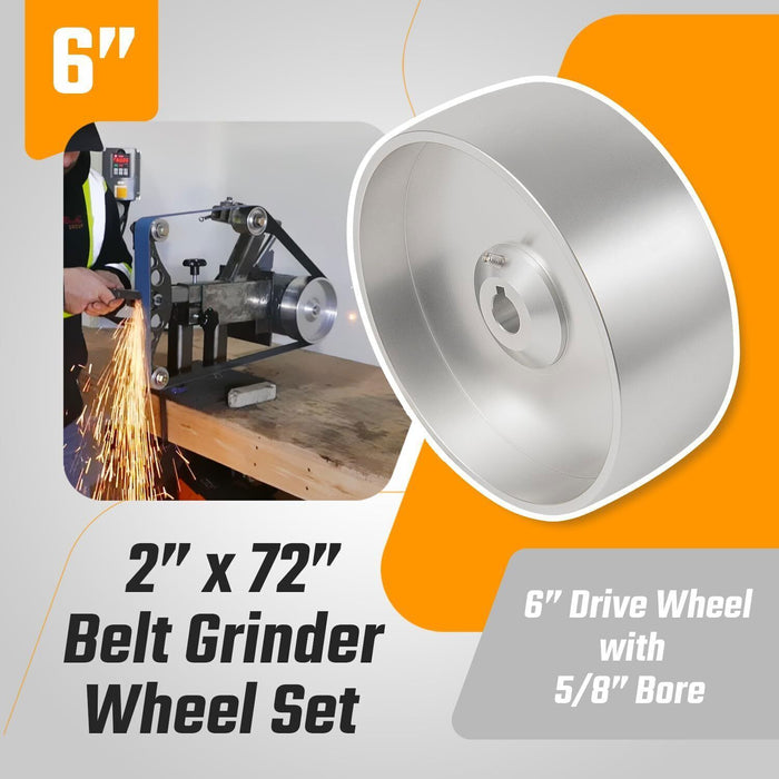 DURAFORCE 2''x72" Belt Grinder Knife Grinder 6" Drive Wheel Crowned 5/8" Bore Aluminum
