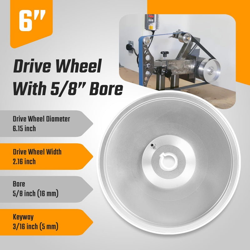 DURAFORCE 2''x72" Belt Grinder Knife Grinder 6" Drive Wheel Crowned 5/8" Bore Aluminum