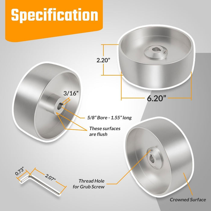 DURAFORCE 2''x72" Belt Grinder Knife Grinder 6" Drive Wheel Crowned 5/8" Bore Aluminum