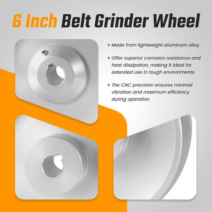 DURAFORCE 2''x72" Belt Grinder Knife Grinder 6" Drive Wheel Crowned 5/8" Bore Aluminum