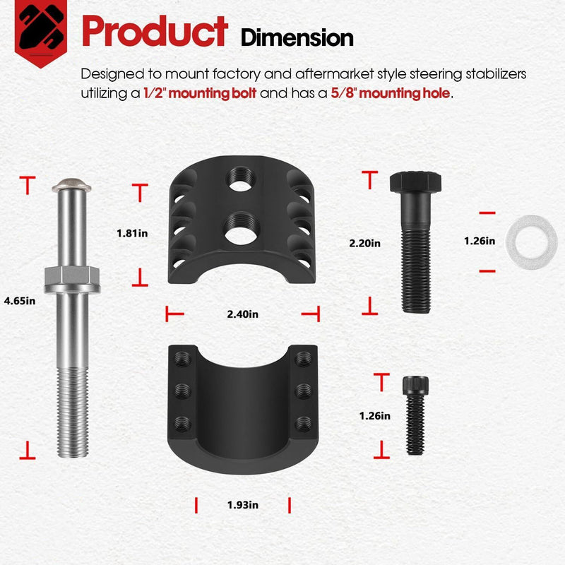 DURAFORCE Steering Stabilizer Tie Rod Clamp Stud 1-1/2" OD Tube for Jeep Wrangler JL JT JK