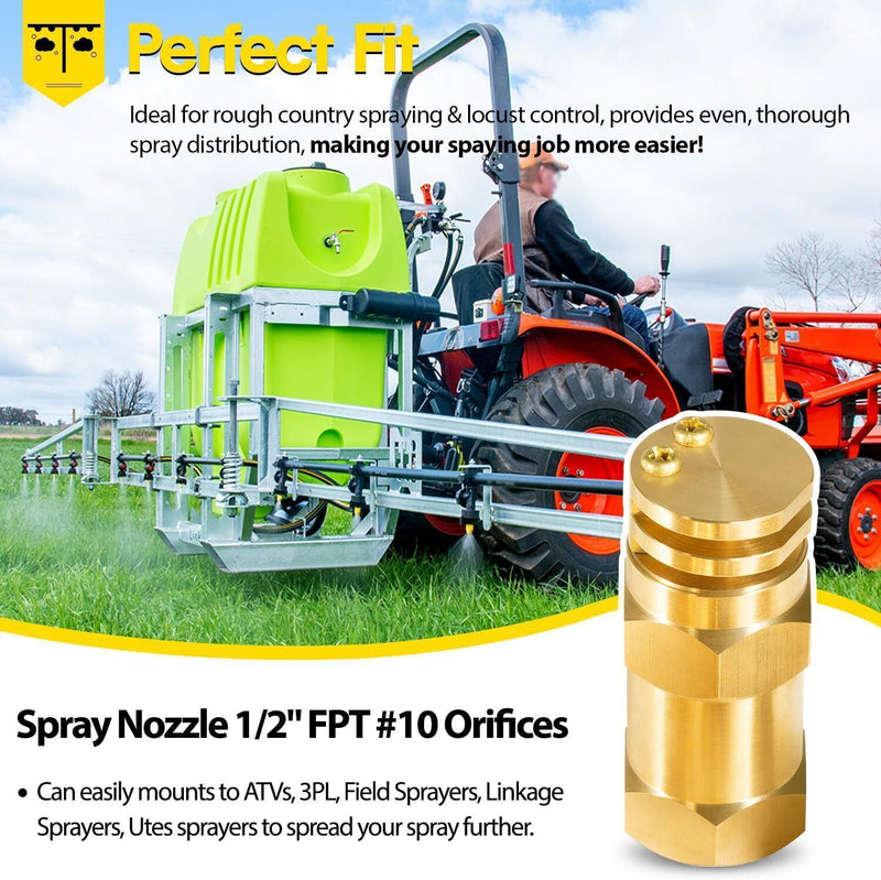 DURAFORCE Boomless Spray Nozzle 1/2" FPT #10 Orifices (90° & 180° Caps Included) 4.2 GPM