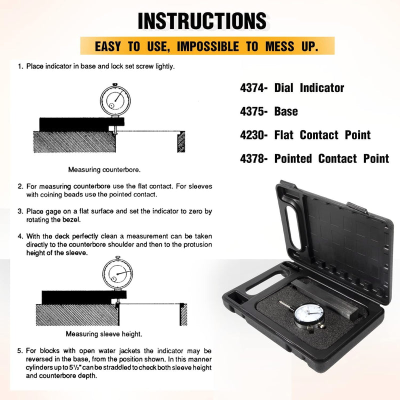 DURAFORCE 6434 Sleeve Height and Counter Bore Gauge for Diesel Engines Cylinder Bore Gauge