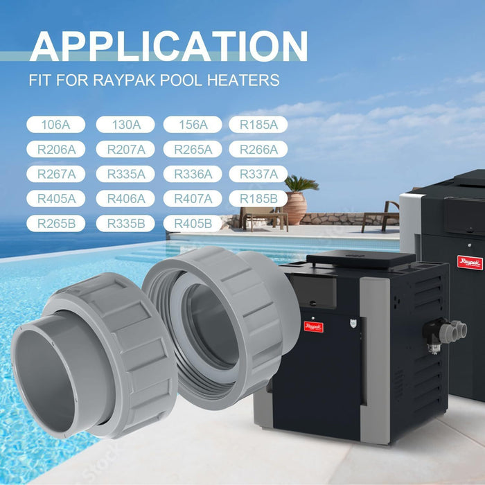 DURAFORCE 2 Pack 006723F 2" PVC Connector for Raypak Pool Heater Parts R185A R265A R335A