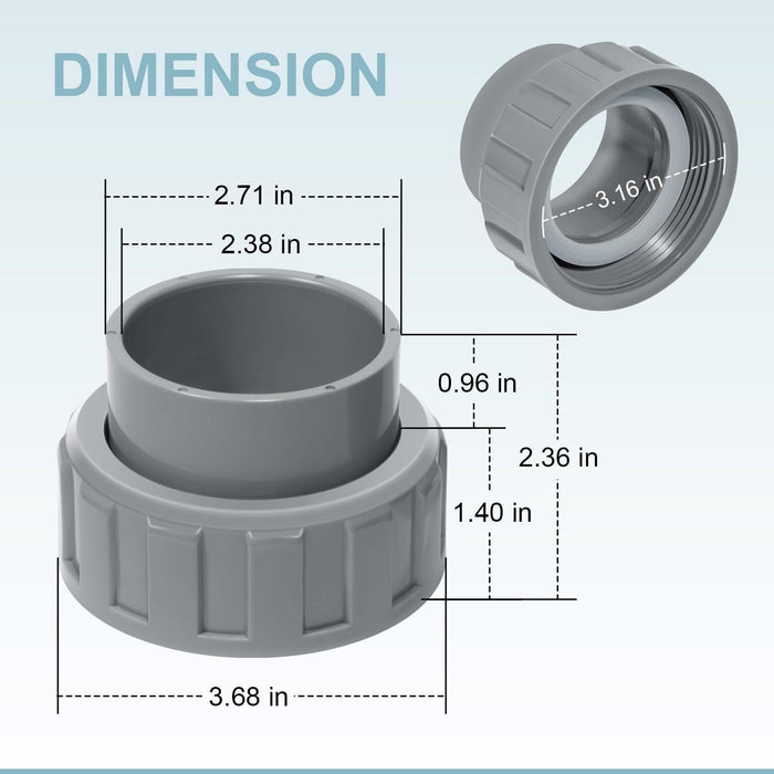 DURAFORCE 2 Pack 006723F 2" PVC Connector for Raypak Pool Heater Parts R185A R265A R335A
