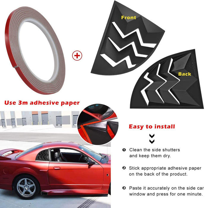 DURAFORCE 2pcs Side Window Scoop Louvers ABS Sun Shade Cover For 1999-2004 Ford Mustang