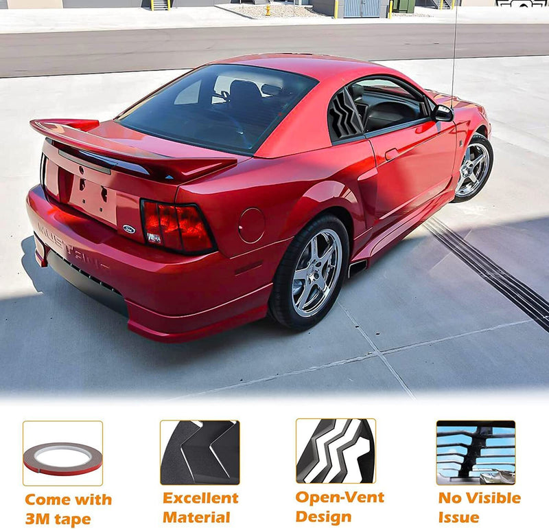 DURAFORCE 2pcs Side Window Scoop Louvers ABS Sun Shade Cover For 1999-2004 Ford Mustang
