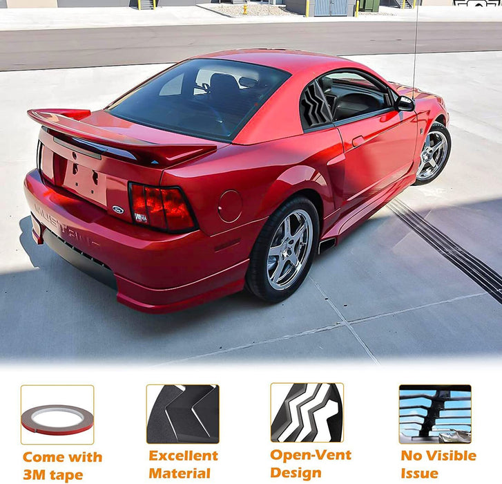 DURAFORCE 2pcs Side Window Scoop Louvers ABS Sun Shade Cover For 1999-2004 Ford Mustang