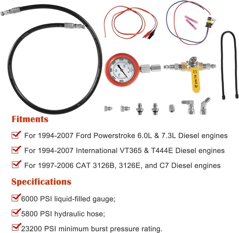 DURAFORCE Hpop Test Tool High-Pressure & Air Leak Tester Gauge For Ford F250/350 6.0L 7.3L
