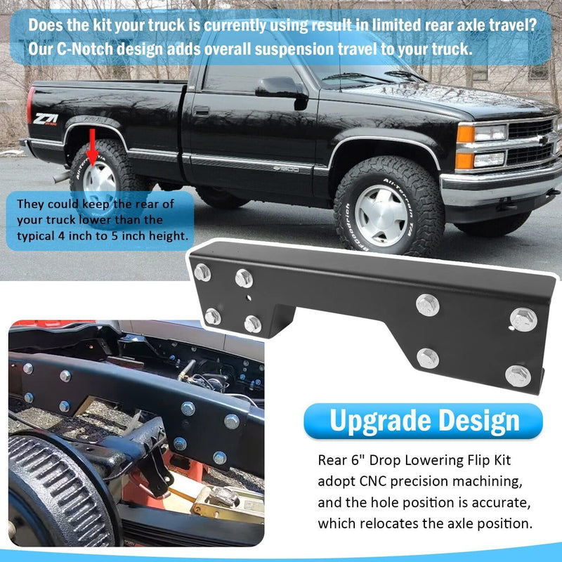 DURAFORCE Rear 6" Drop Lowering Flip Kit For Chevy Silverado C1500 GMC Sierra 1988-1998