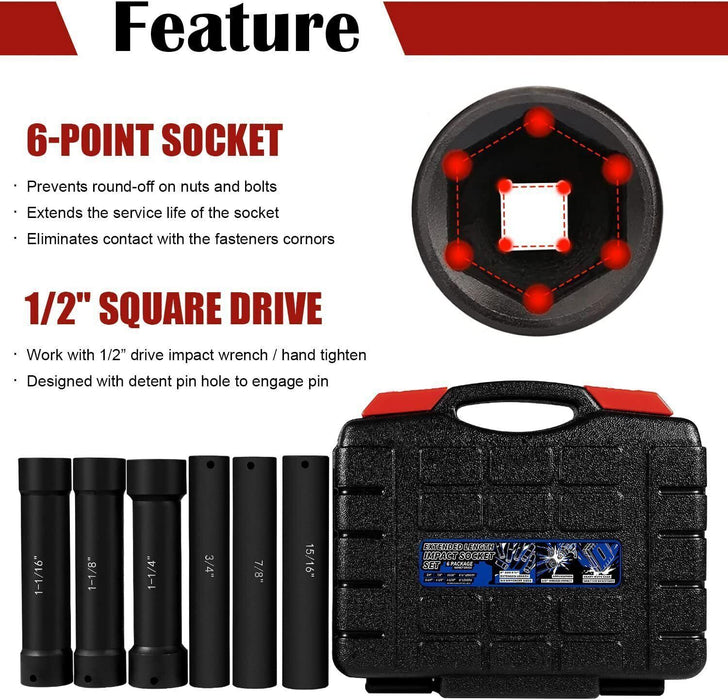 DURAFORCE 1/2" Drive Heavy Duty Extended Length Extra-Deep Length Impact Socket Set